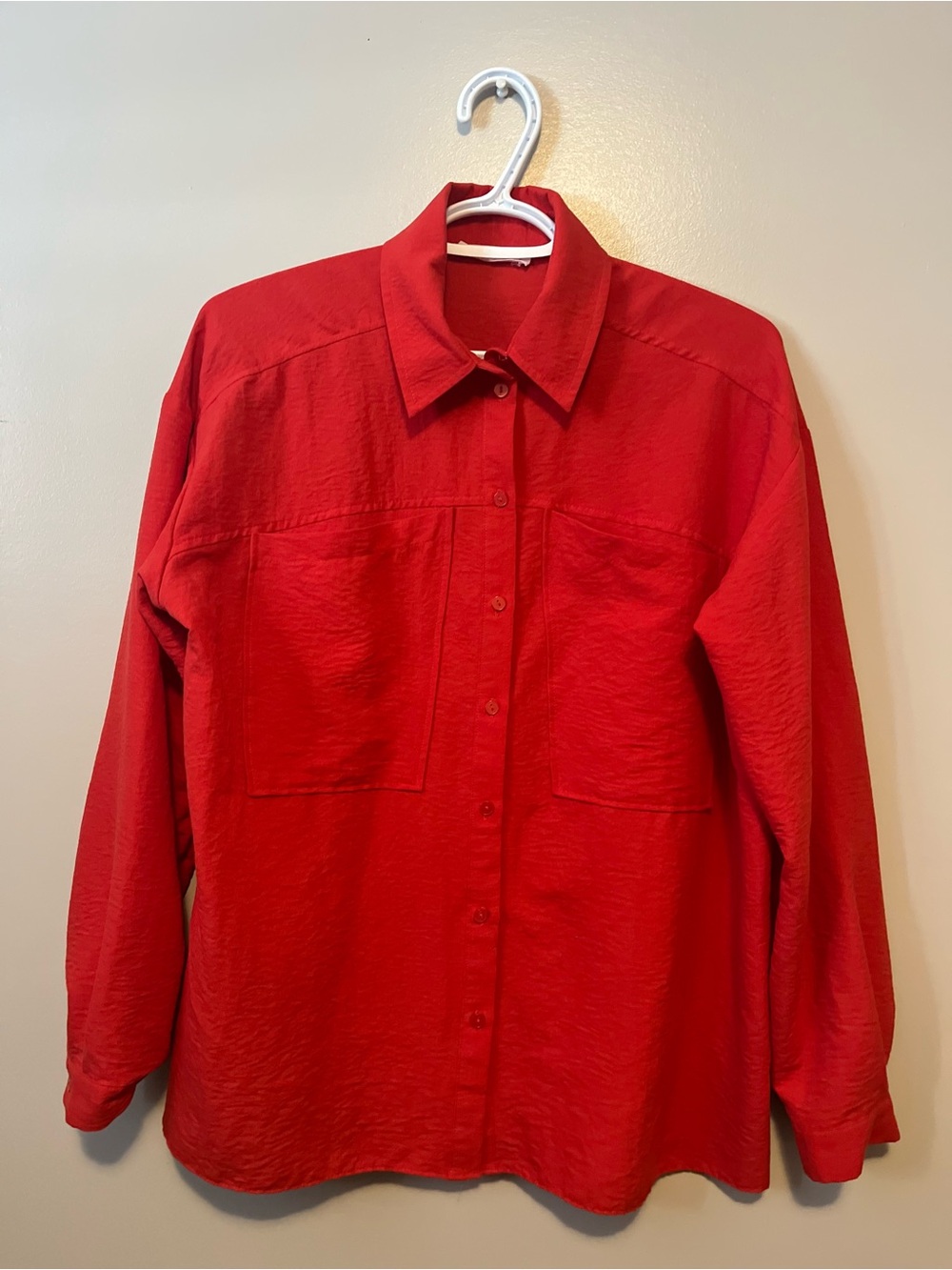 Red Long-Sleeve Button-Up Shirt